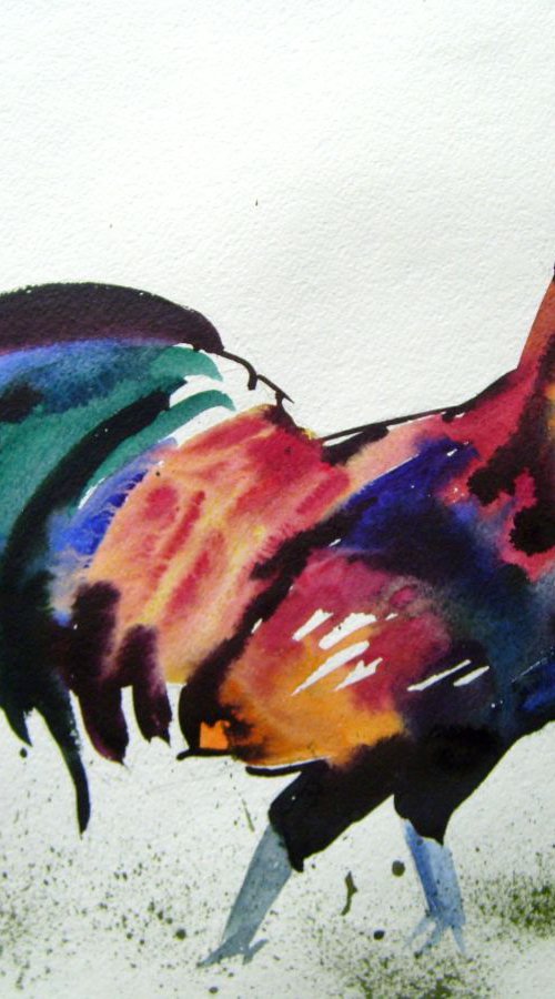 Cock, watercolor painting 32x45 cm by Valentina Kachina