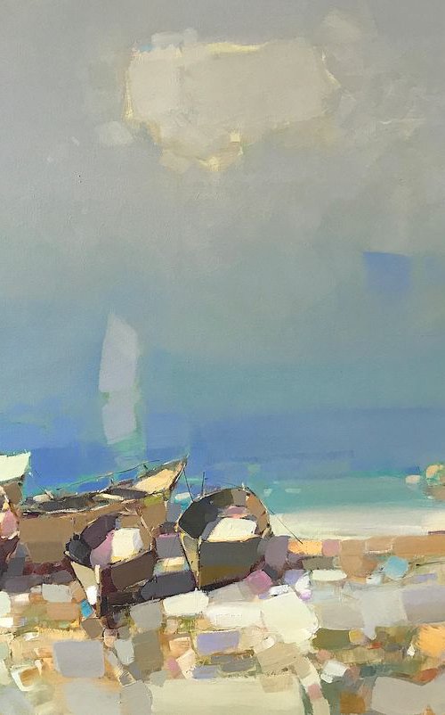 Boats on the Shore, Original oil painting, Handmade artwork, One of a kind by Vahe Yeremyan