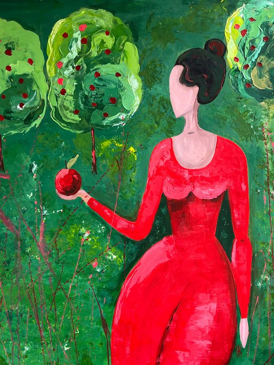 Woman with Apple Painting