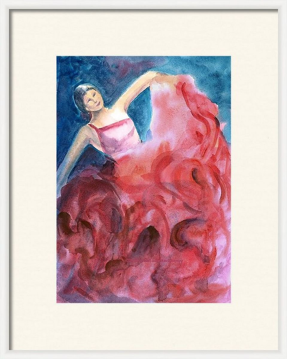 Flamenco Dancer in Watercolor 11.7x 8.3 by Asha Shenoy