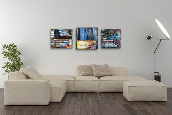 "Don't Make Us Do It" - Free USA Shipping - Save As A Series - Original PMS Abstract Acrylic Painting Triptych on Hand-Stretched Canvas - 52" x 18"