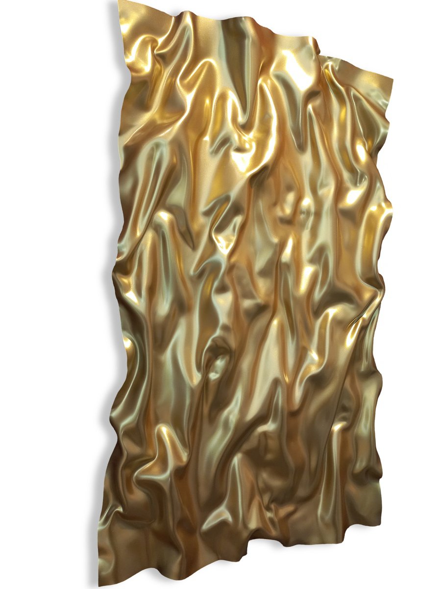 Abstract Sculpture By Max Yaskin, 20 X 34", Gold 3 By M.y., Original Artwork