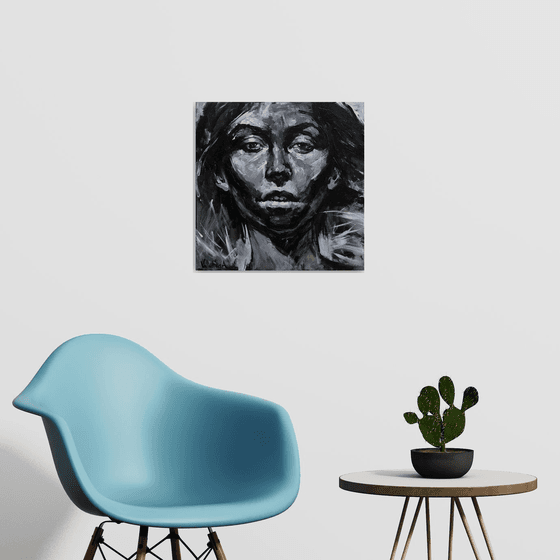 Black and white Original female portrait painting