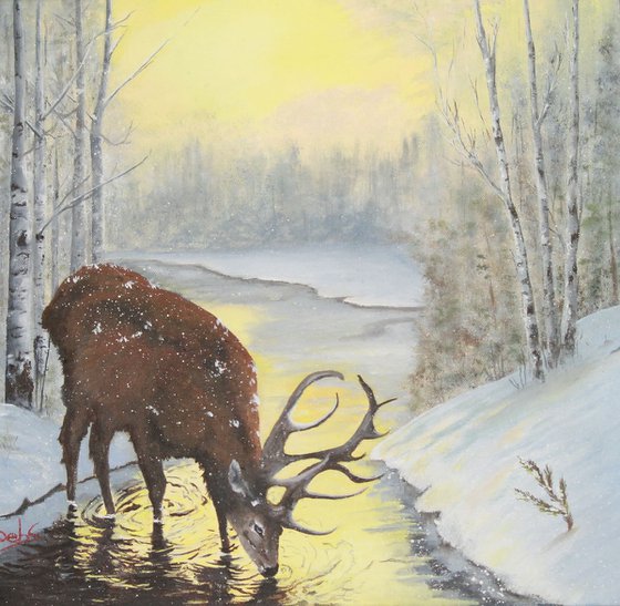 Snowy stag