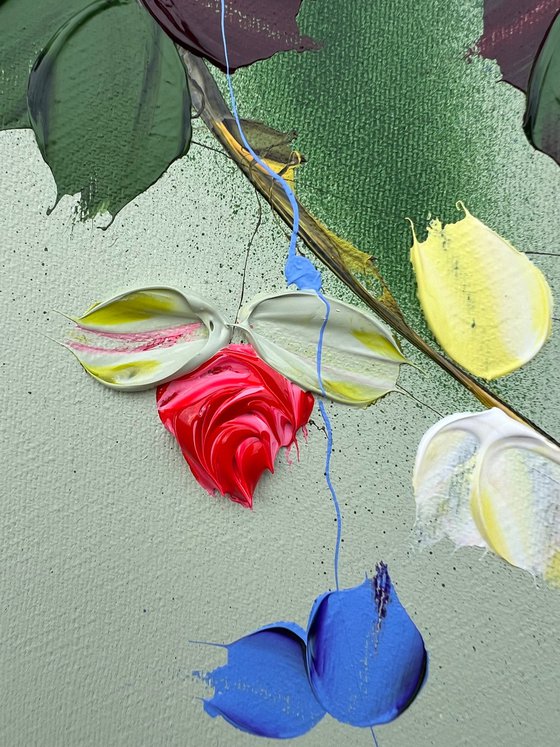 "Colorful Romance I" floral textured painting