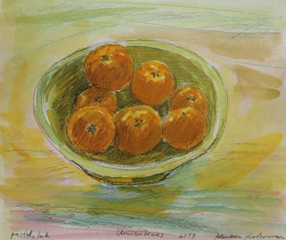 Clementines, 2017, pastel, ink on paper, 21 x 25 cm