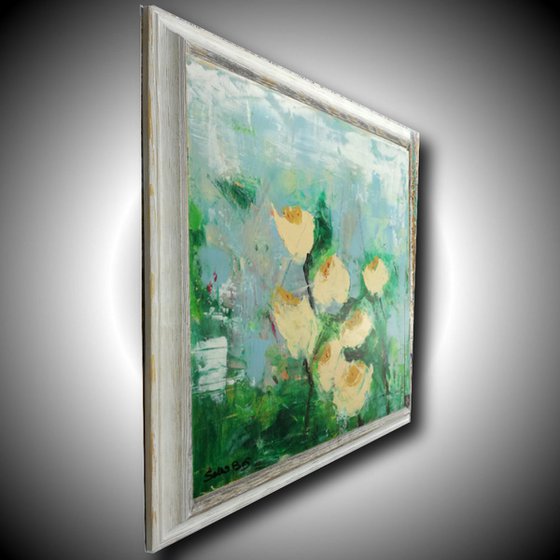 painting with abstract flowers frame