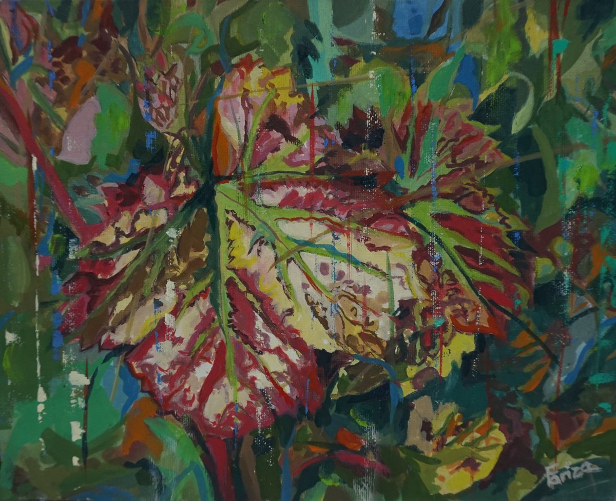 Impressionistic Botanical Oil Painting By Amaya Fernandez Fariza, 12 X 9, The Red Leaf, Original Artwork