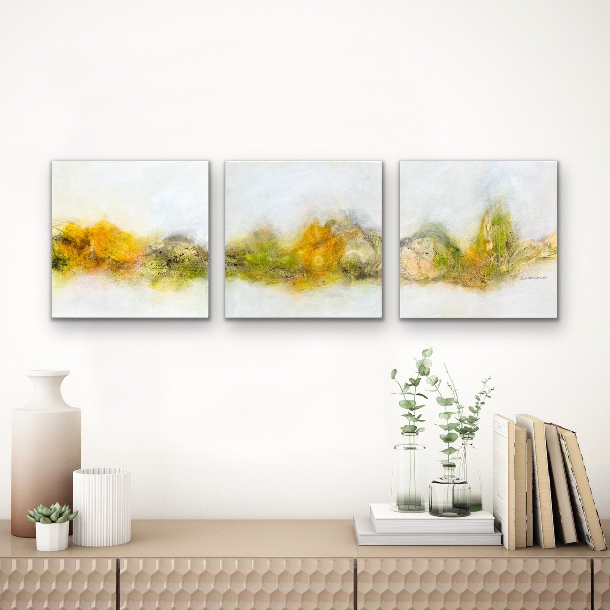 Expressive Landscape Acrylic Painting By Kirsten Schankweiler, 35 X 12", Dancing In The Country No. 3, Original Artwork