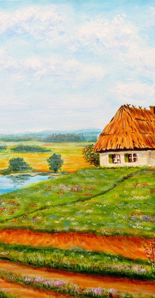 Ukrainian hut above the Dnieper, 50*40 by Dmytro Yeromenko