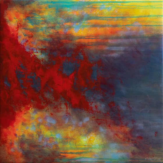 Flaming red Modern Contemporary art Decorative Abstract Large size XL Wall art Home deco Hotel Ready to hang 90X90 cm Big 35.4"X35.4"