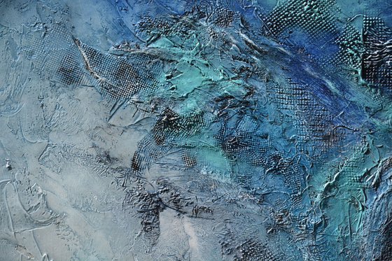 Day and Night - blue square abstract textural painting