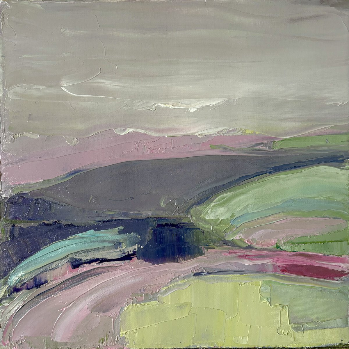 Expressive Oil Painting , Soft Horizons Hills Landscape Pastel Tones By Daniela Nocito, 12 X 12, Artwork For Sale On Artfinder