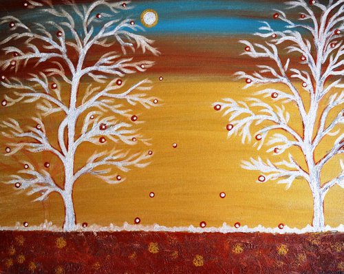 Abundance textured Tree abstract with gold and silver by Manjiri Kanvinde