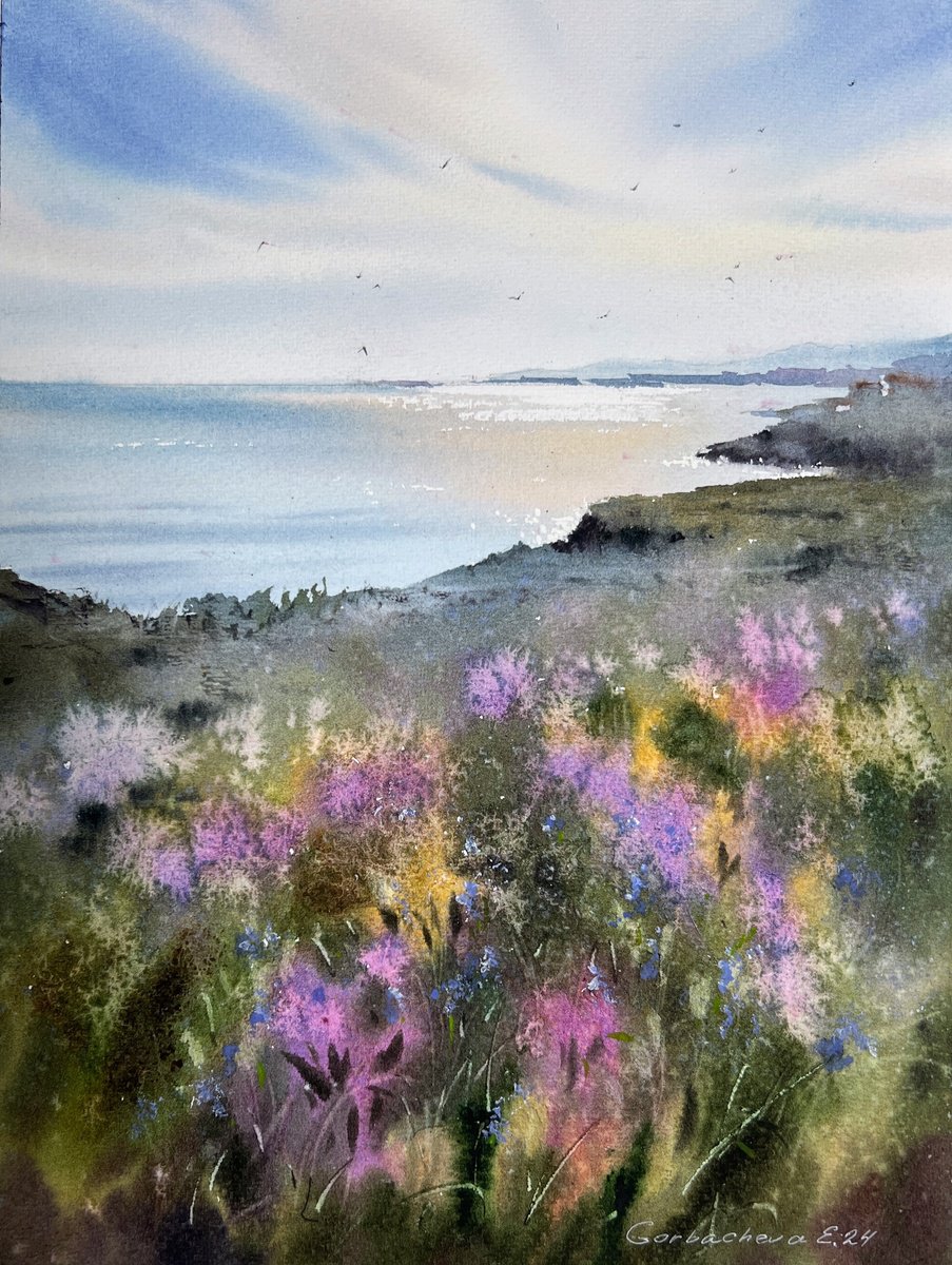 Impressionistic Watercolour , Flower Coast #2 By Eugenia Gorbacheva, 9 X 12, Artwork For Sale On Artfinder