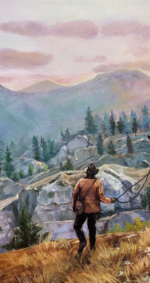 Arthur's Recreation,Landscape,Cowboy, Contemporary, realism by QI Debrah