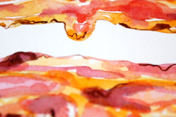 Original Watercolour of 3 Strips of Streaky Bacon