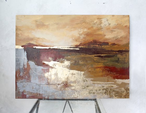 "Calabria" Abstract brown rust gold art
