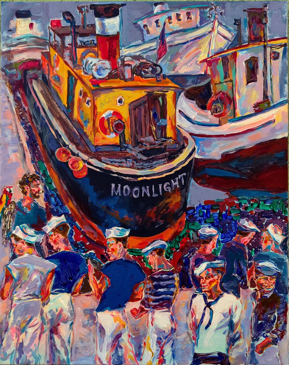 Impressionistic Landscape Acrylic Painting By Jelena Djokic, 22 X 28, Harbor Life, Original Artwork