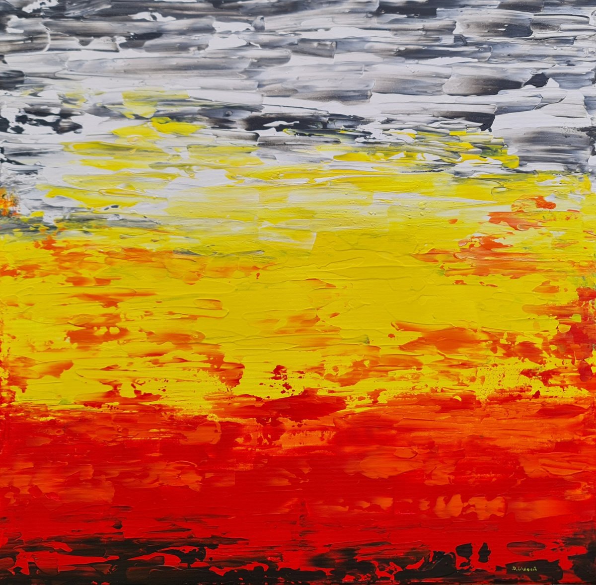 Abstract Landscape Acrylic Painting By Daniel Urbani?k, 20 X 20, Sunset 2, Original Artwork