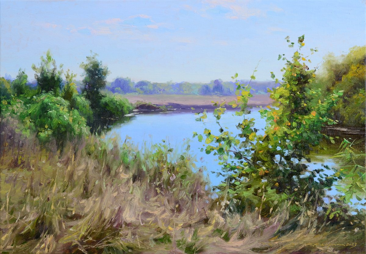 Impressionistic Landscape Oil Painting By Ruslan Kiprych, 20 X 14", Autumn Afternoon, Original Artwork