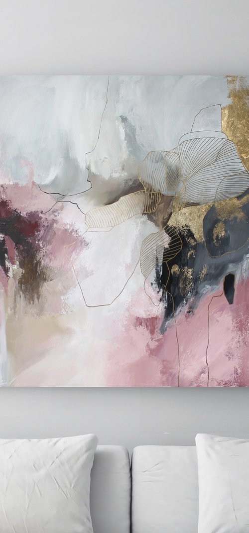"Pink Miracle" Abstract pink gray acrylic art by Yana Sagan