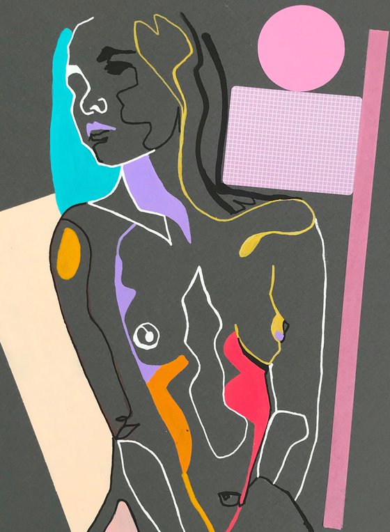 Female Nude Torso Study Art Figure Study Original Pastel Life Drawing Collage