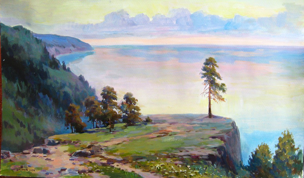 Photorealistic Landscape Acrylic Painting By Vladimir Lutsevich, 20 X 12", Evening Silence. Ural., Original Artwork