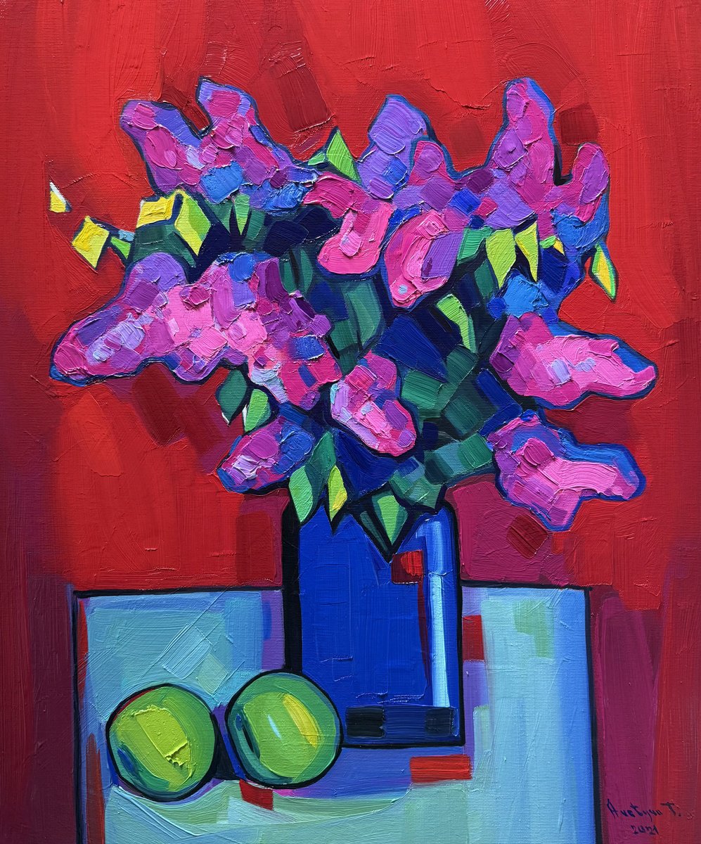 Impressionistic Botanical Oil Painting By Tigran Avetyan, 20 X 24", Lilac, Original Artwork