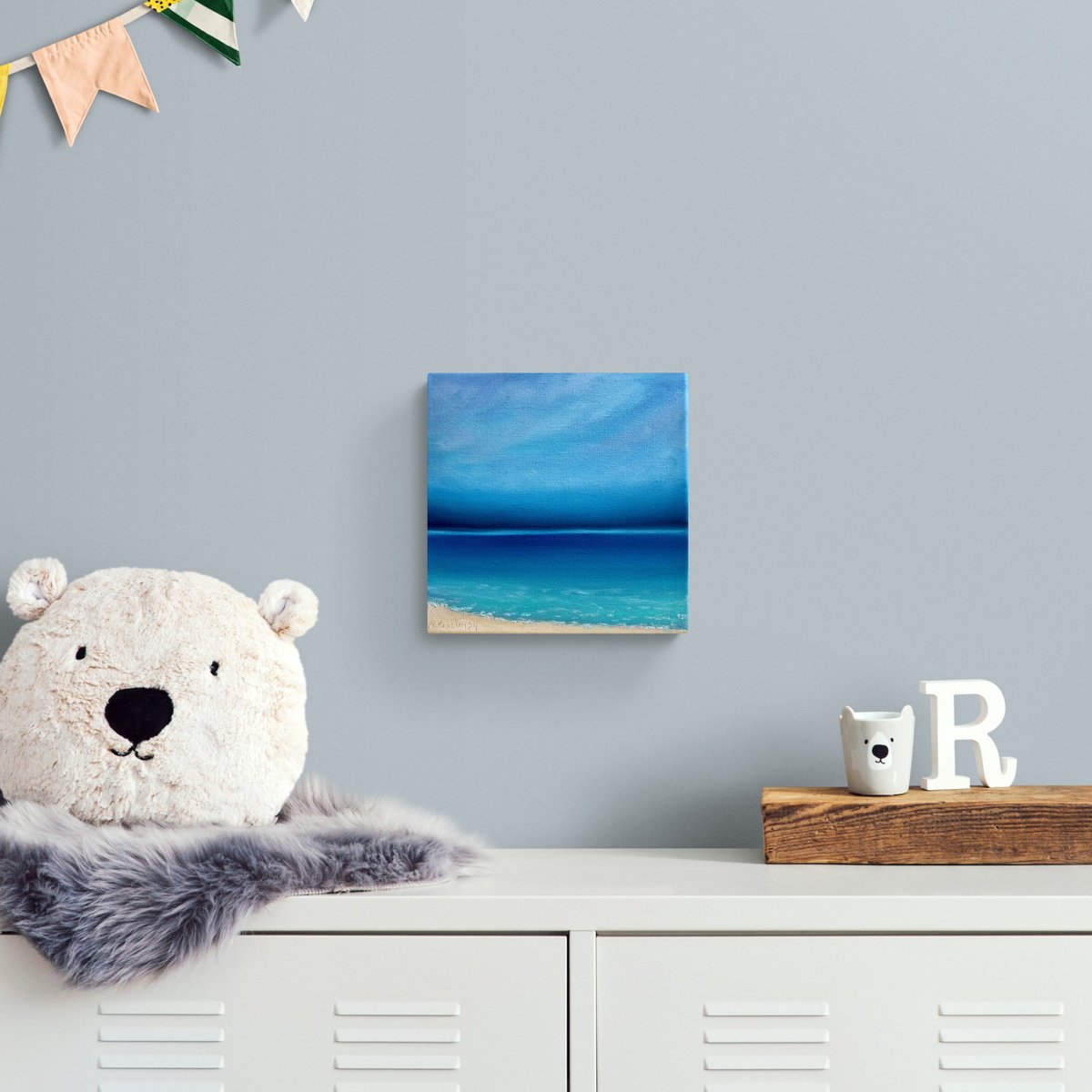 Impressionistic Landscape Acrylic Painting By Nataliia Krykun, 10 X 22", Ocean Waves Turquoise #1, Original Artwork