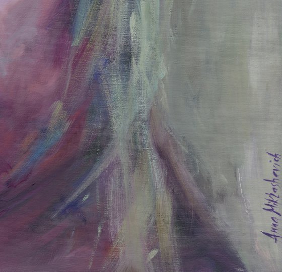Young Empowered Woman Portrait in calm purple, grey and pink
