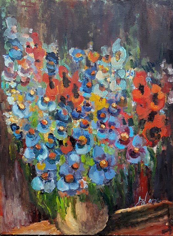 Field flowers (60x80cm, oil painting, ready to hang)