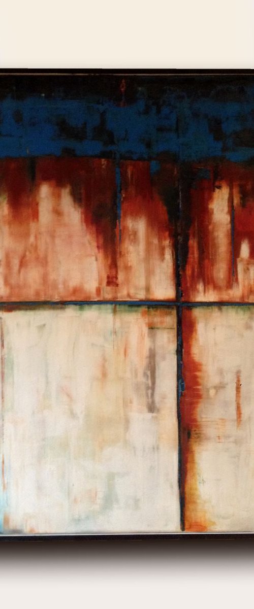 Abstract Oil Painting - Rusty Blue Cross by Matthew Withey