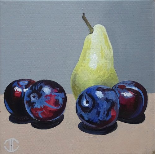 Still Life Pear And Plums by Joseph Lynch