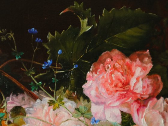 Roses and Grapes on Dark Background