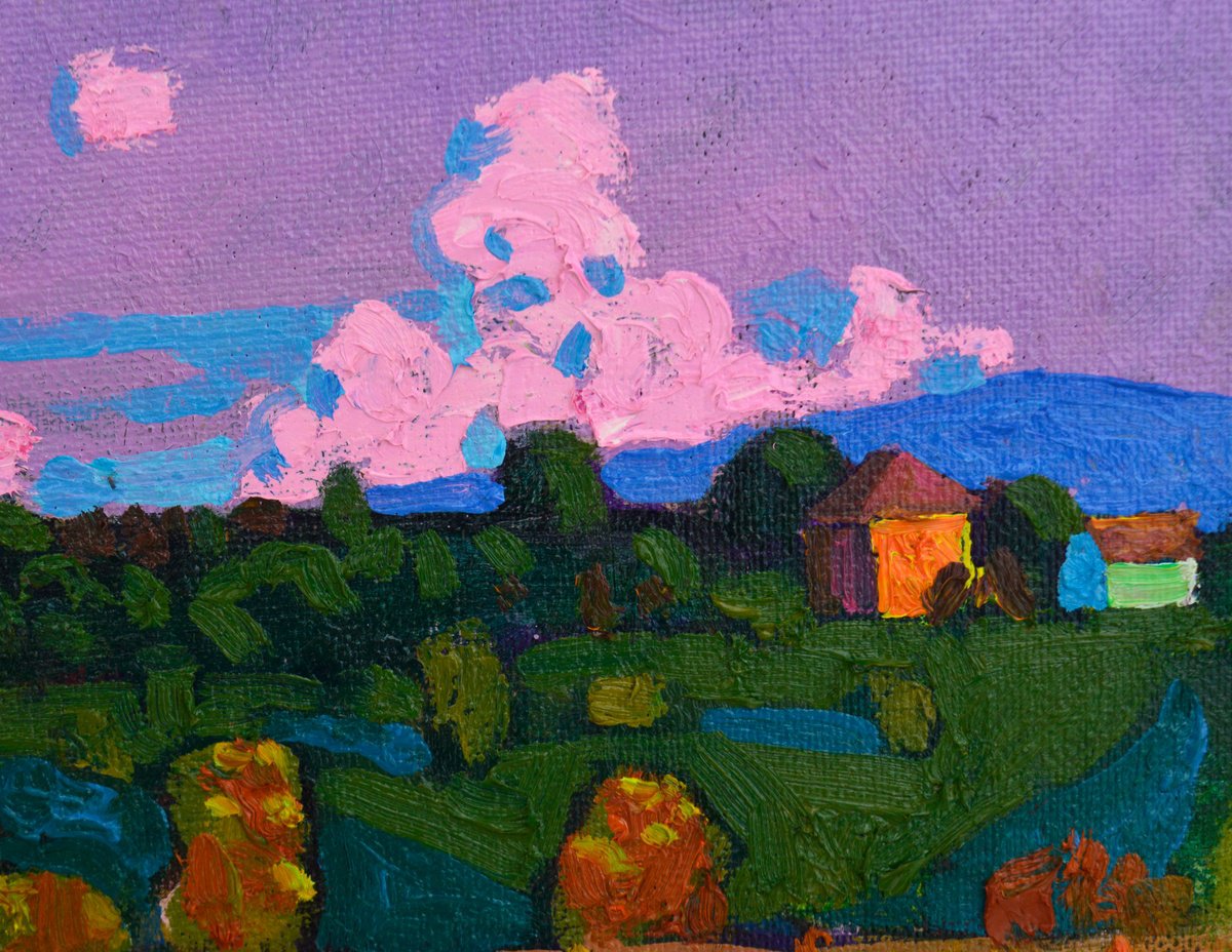 Impressionistic Landscape Oil Painting By Mykola Kozlovsky, 20 X 20", July. Evening Landscape, Original Artwork