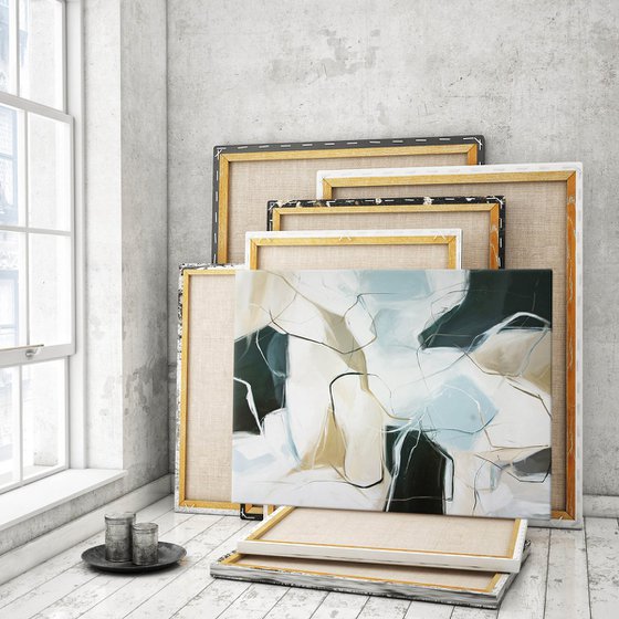"Dream" Light blue black abstract art