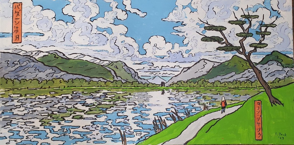 Landscape Acrylic Painting By Colin Ross Jack, 24 X 12, Lake Padarn, Llanberis Ii, Original Artwork