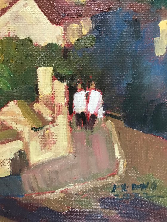 Original Oil Painting Wall Art Signed unframed Hand Made Jixiang Dong Canvas 25cm × 20cm Cityscape Wandering in The Town Centre Oxford Small Impressionism Impasto