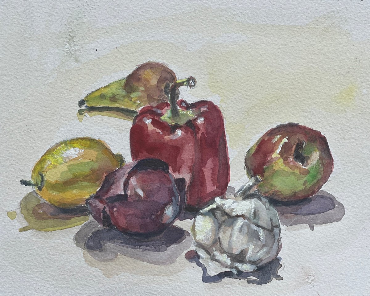 Fruit and vegetable still life by Louise Gillard