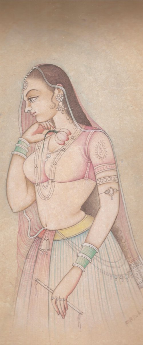 Royal Lady Portrait on Wasli by Mukesh Swami