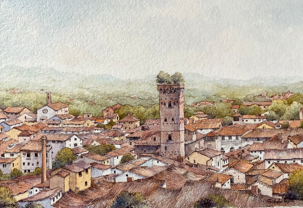 Cityscapes Watercolour By Christopher Hughes, 14 X 10, Lucca. Tuscany. Italy, Original Artwork