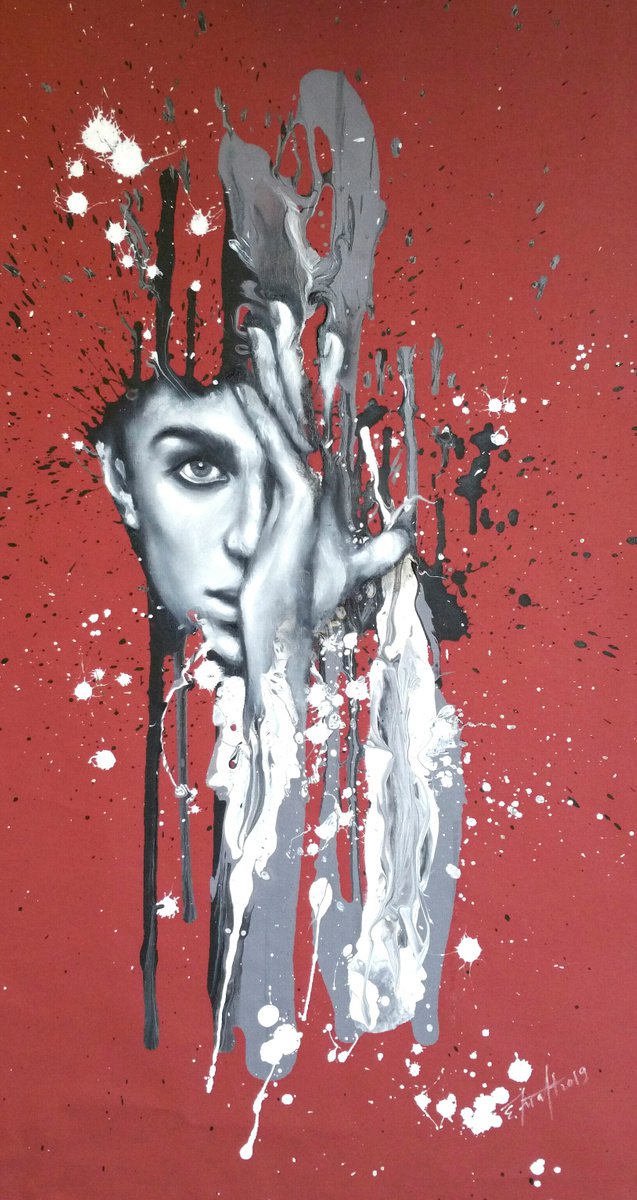 Expressive Portrait Oil Painting By Elena Kraft, 18 X 35, Distribution , Original Artwork