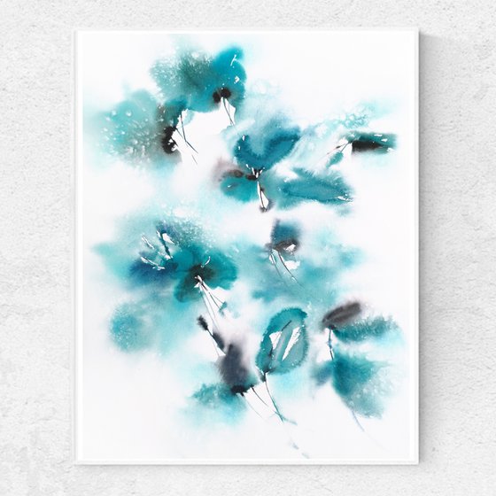 Watercolor floral painting "Turquoise bouquet"