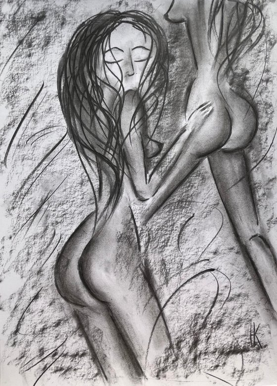 Lesbian Nude Charcoal Art