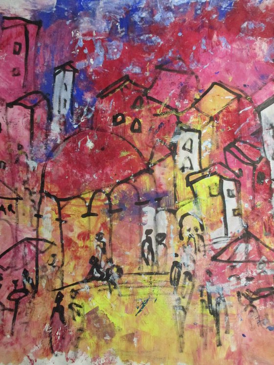 red italian city, tuscany xxl on canvas, not stretched