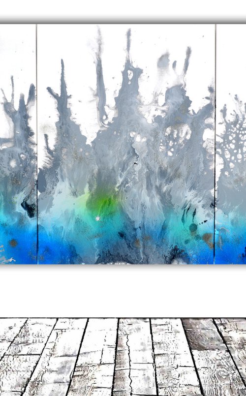 Astral Love XVII 150x70cm, Fluid Art Painting Large Abstract XXL Peaceful Artwork Neutral Colours Painting by Soos Tiberiu