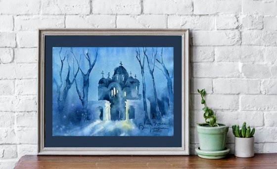 Architectural landscape "Evening Kyiv. Vladimir Cathedral" - Original watercolor painting