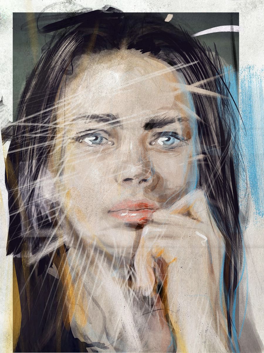 Impressionistic Portrait Acrylic Painting By Dario Moschetta, 24 X 31, Portrait 409, Original Artwork