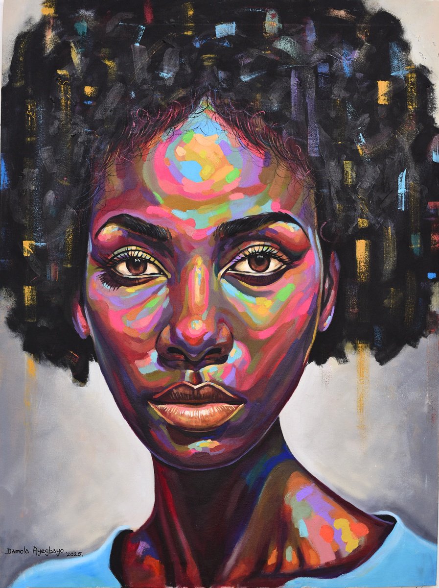 Expressive Portrait Acrylic Painting By Damola Ayegbayo, 30 X 40, Free But Hungry 7, Original Artwork